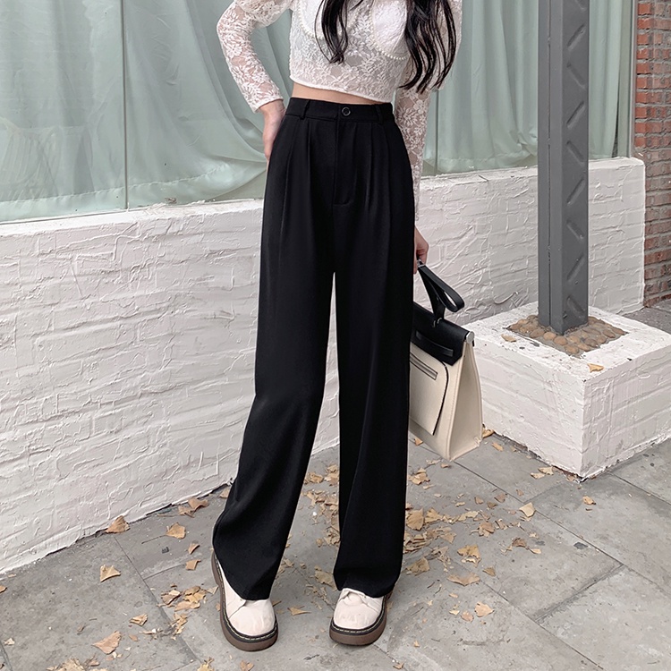 Quần dài SUXI lưng cao ống rộng màu trơn thời trang thanh lịch cho nữ