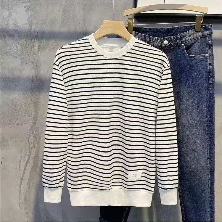 Áo Thun Nam Dài Tay Cổ Tròn Sọc Ngang Thời Trang