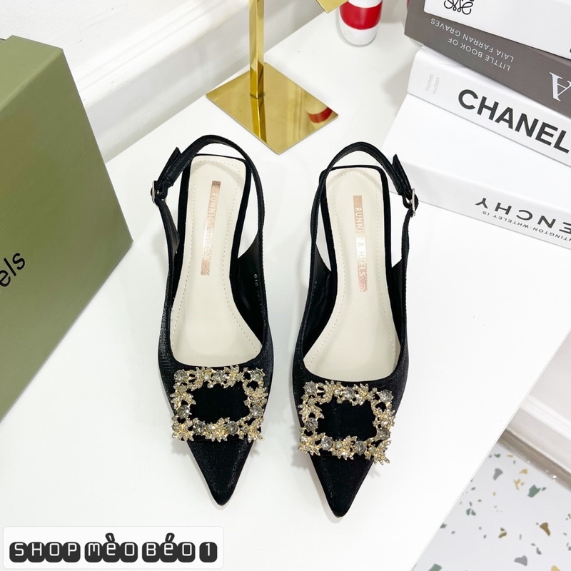 Sandal mũi nhọn khoá đá vuông gót nhọn fullbox hàng quảng châu cao cấp
