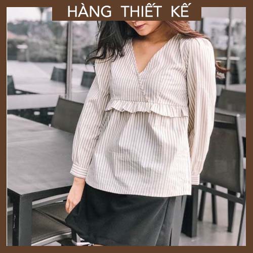 Áo babydoll nữ kẻ sọc, hàng thiết kế, áo dài tay nữ bbdoll A0008