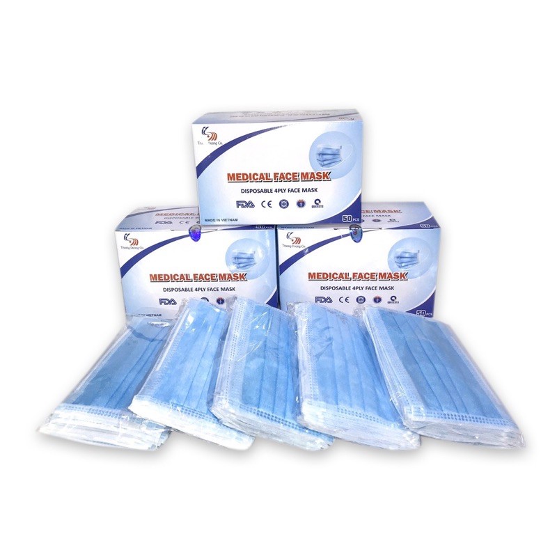 Khẩu trang y tế 4 lớp kháng khuẩn Trường Dương. Hộp 50 cái. Khẩu trang y tế kháng khuẩn. | BigBuy360 - bigbuy360.vn