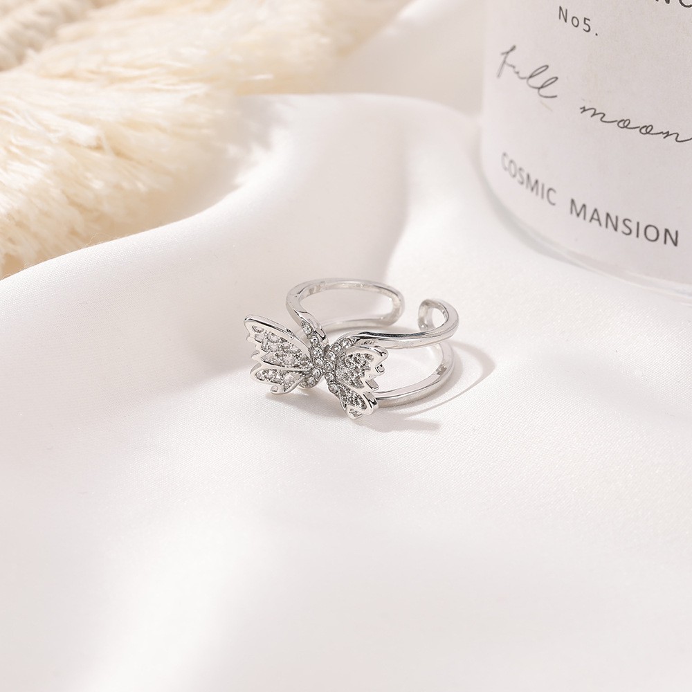 Nhẫn hở hình bướm thiết kế 2 tầng đơn giản phong cách Hàn Quốc