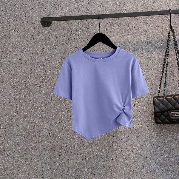 AMOI Áo Thun Ngắn Cổ Tròn Thắt Nút Họa Tiết Kẻ Sọc Thời Trang 2022