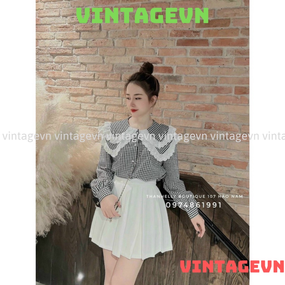 áo babydoll kẻ 2 lá bèo hàng đẹp HA0004 vintagevn | BigBuy360 - bigbuy360.vn