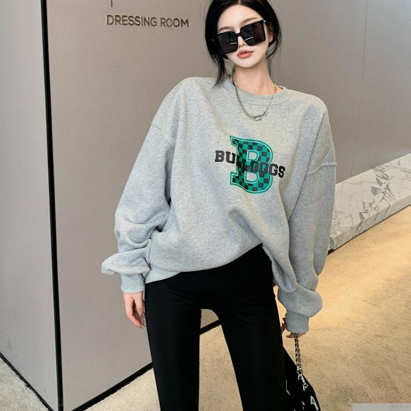 Áo nỉ nữ dài tay cổ tròn thời trang Hàn