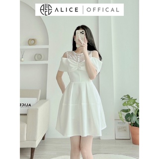 Váy trắng công sở dáng xòe cổ ren alice thiết kế ren cổ điệu đà thanh lịch v834