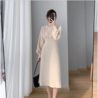 Váy len nữ xinh dáng dài xếp ly tay bồng phong cách trẻ trung mẫu mới thu đông