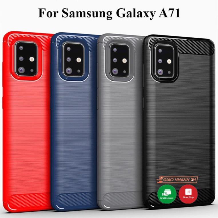 Ốp lưng dẻo Samsung Galaxy A71 vân sợi cacbon chống sốc Rugger Amor