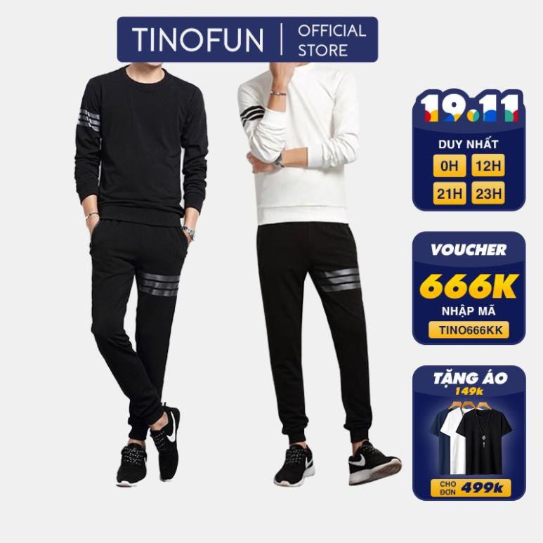 SALE Bộ quần áo nam mùa đông TINOFUN Bộ thể thao nam 3 vạch mã MK đẹp phong cách hàn quốc chất vải nỉ mềm mịn co giãn