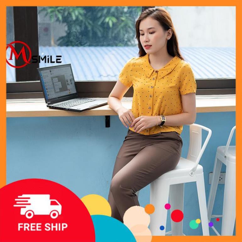 Áo Sơ Mi Nữ chấm bi Ao Sơ Mi Nữ dáng croptop cổ sen-MSA71