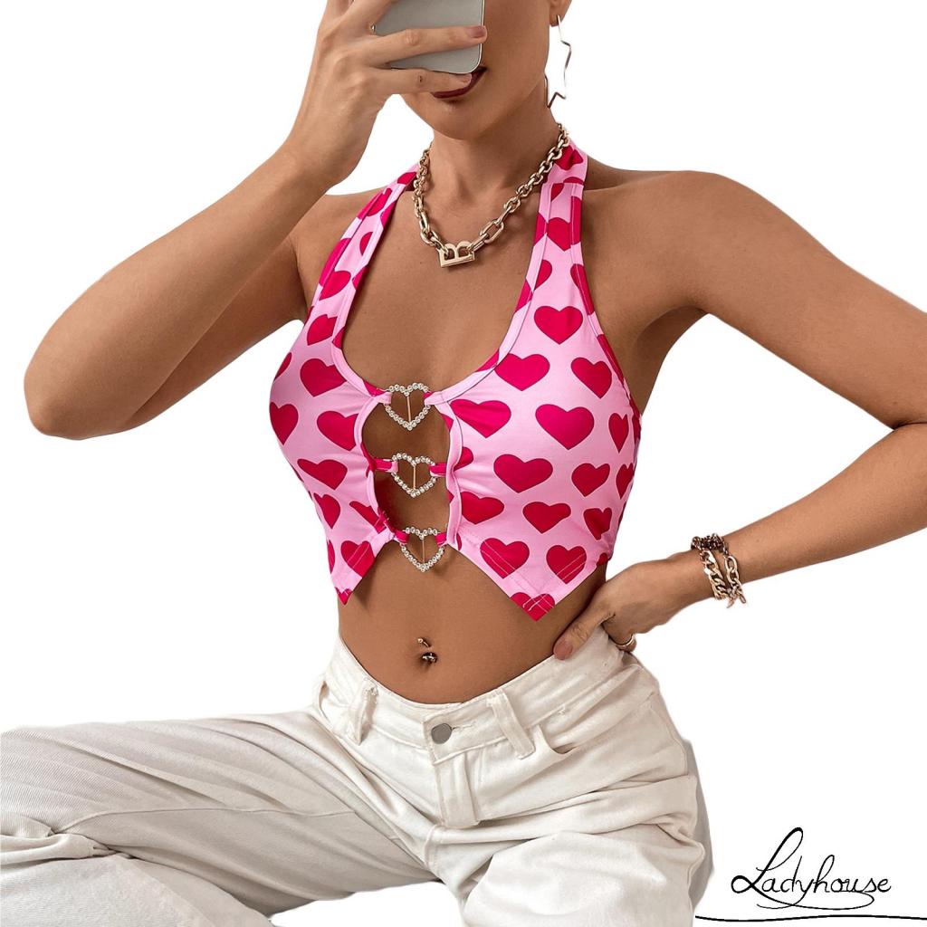 Áo Yếm Hở Lưng In Họa Tiết Trái Tim Thời Trang Mùa Hè Dành Cho Nữ