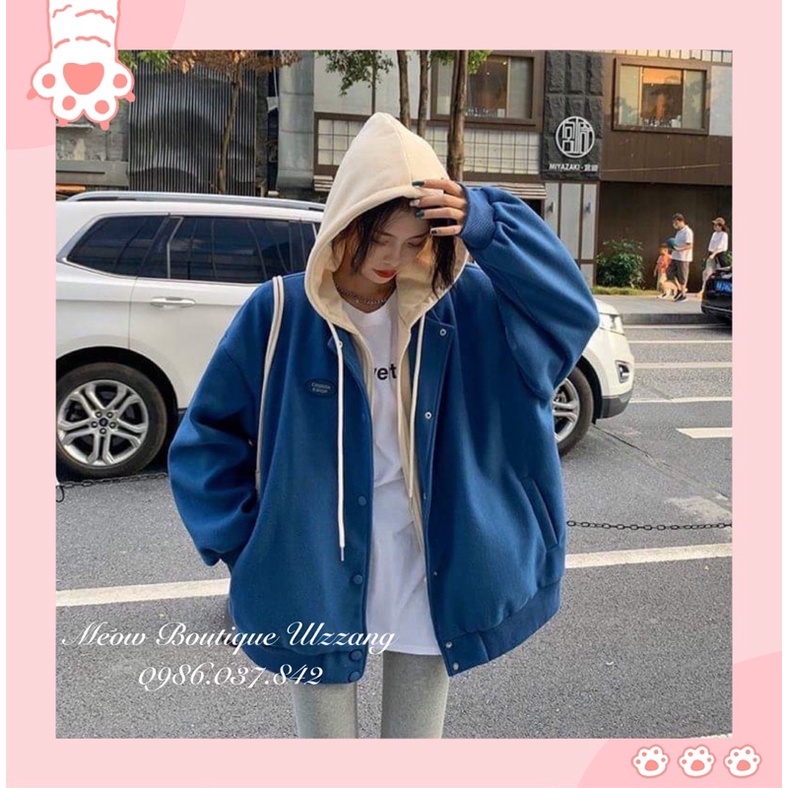 Áo khoác bomber nỉ giả hoodie dễ phối đồ phong cách ulzzang kèm ảnh thật