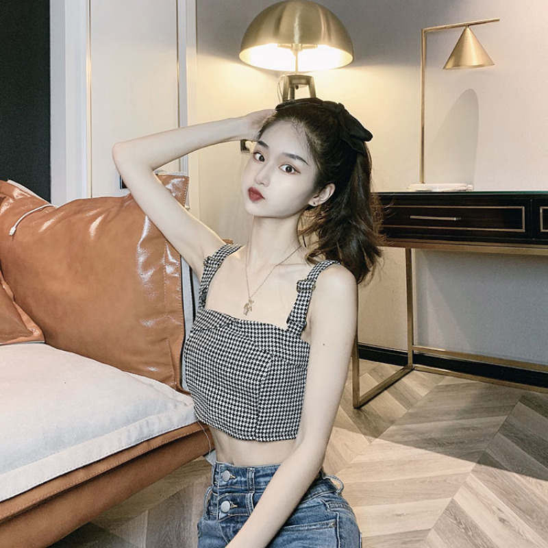 Áo Croptop Hoạ Tiết Houndstooth Gợi Cảm Thời Trang Mùa Hè 2021