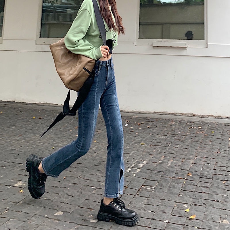 Quần jean ống loe lưng cao thời trang cho nữ