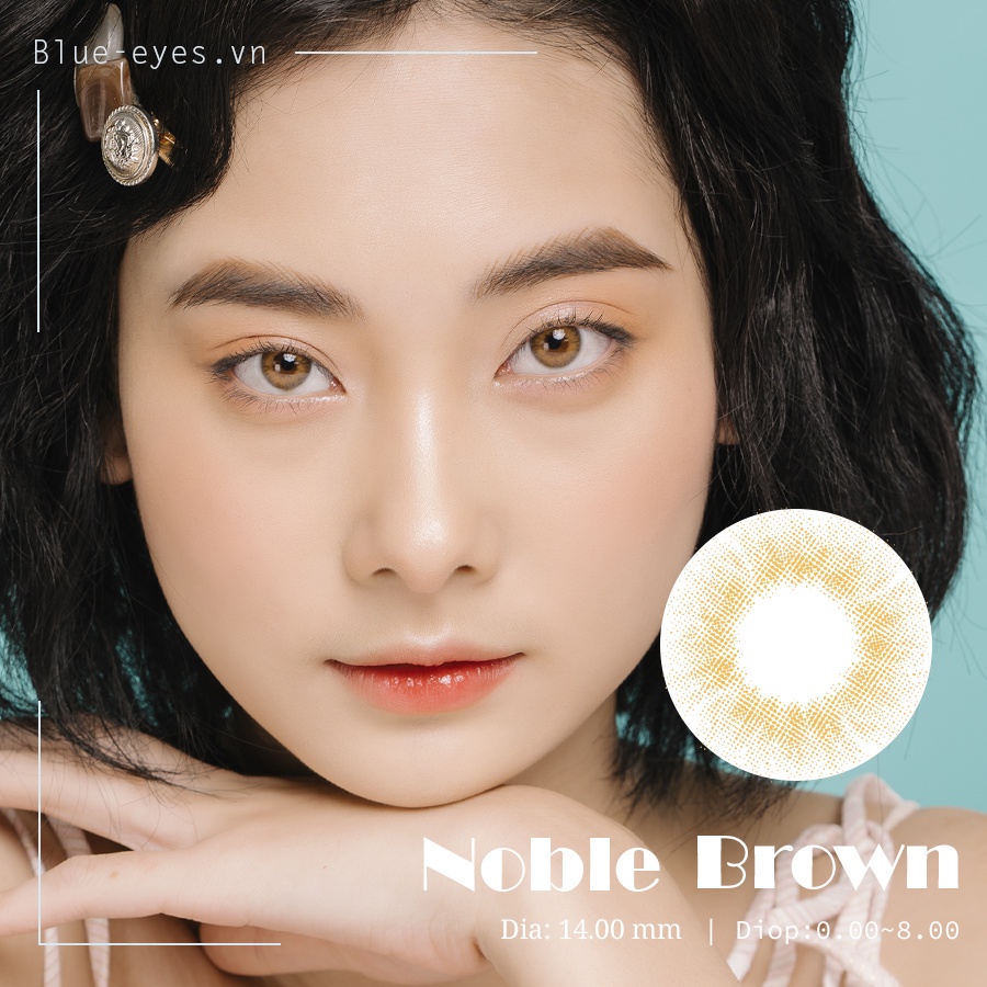 Kính áp tròng thời trang Blue Eyes - NOBLE BROWN - Lens giãn nhẹ màu nâu vàng viền trong - lens nội địa Hàn