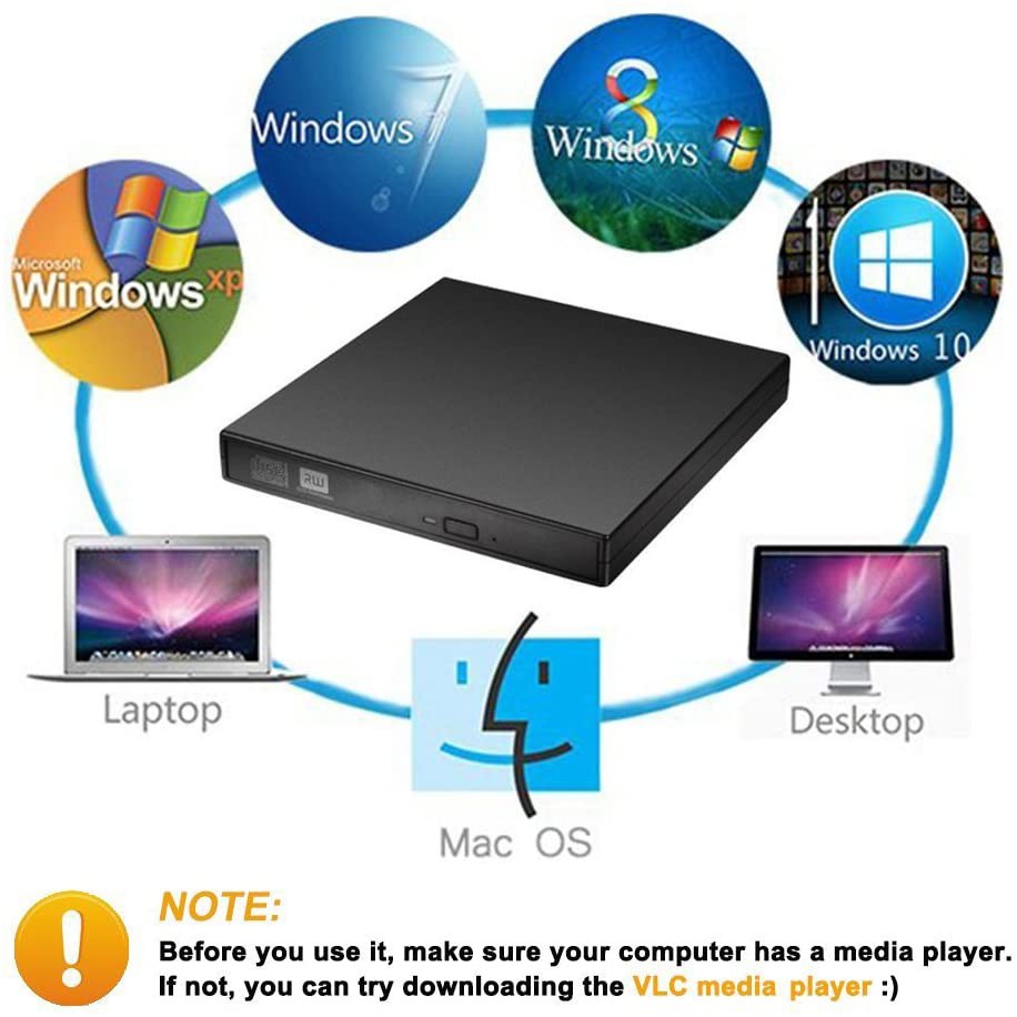 Ổ CD DVD bên ngoài, Ổ CD-RW bên ngoài di động mỏng USB 2.0, Đầu ghi DVD-RW Burner Writer, dành cho máy tính xách tay Máy tính xách tay Máy tính để bàn PC, Ổ cứng gắn ngoài