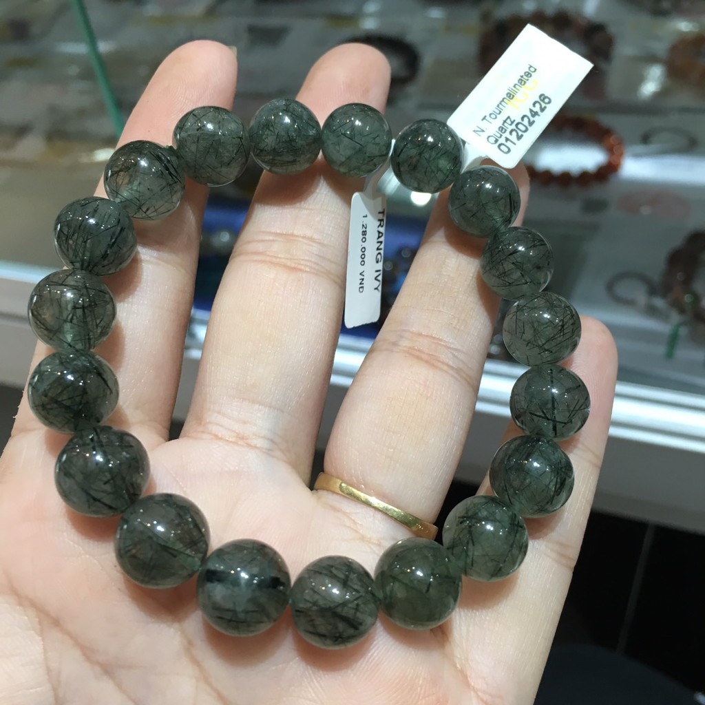Vòng tay Phong thủy đá Thạch Anh Tóc Xanh hàng loại A chuẩn thiên nhiên Tặng kèm hộp đựng - Hợp mệnh Mộc, Hỏa