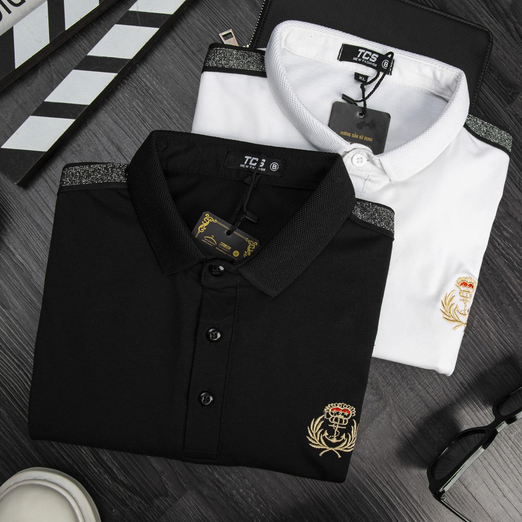 Áo thun nam ngắn tay cổ bẻ cotton 4 chiều cao cấp thêu logo . | BigBuy360 - bigbuy360.vn