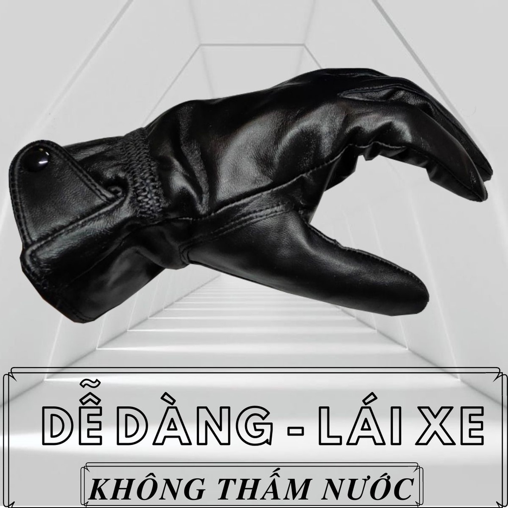 Găng Tay Da Cừu Nam Cài Khuy Màu Đen Mỏng Nhẹ, Dễ Lái Xe - Không Bong Nổ, Đi Mưa Thoải Mái - Bảo Hành Da Thật 3 Năm