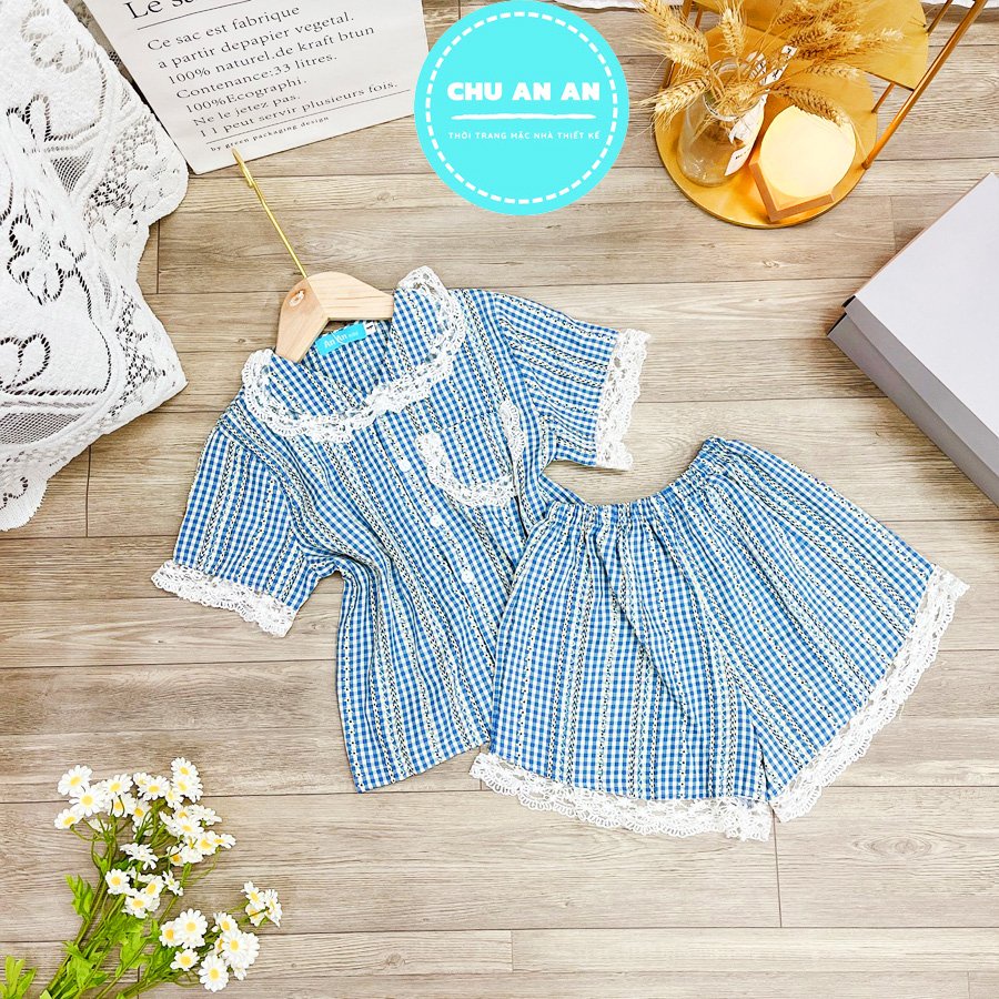 Bộ Đồ Ngủ Pijama Kẻ Caro Tay Cộc Bé Gái Set Quần Áo Trẻ Em Mặc Nhà Họa Tiết Kẻ Nhiều Màu 9-43kg