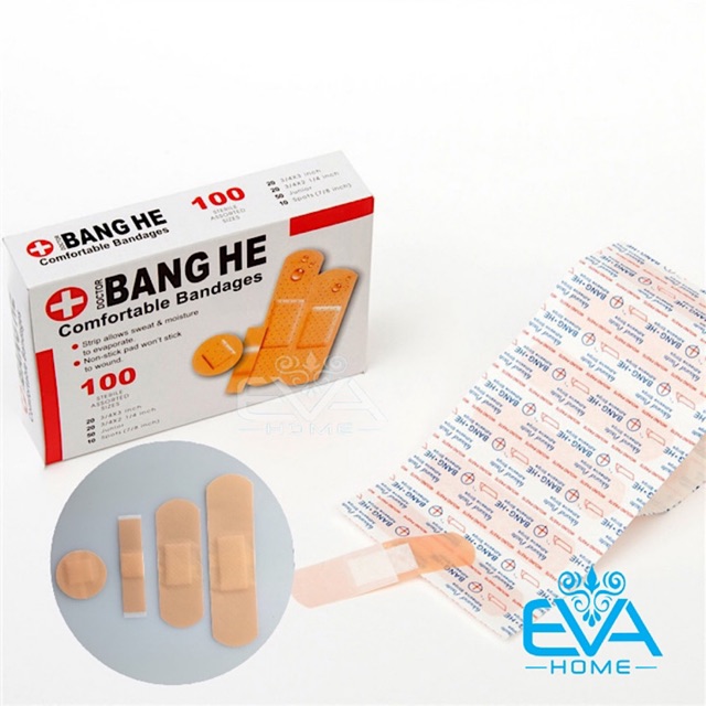 Hộp 100 Miếng Băng Keo Cá Nhân Dán Vết Thương 4 Size Tiện Lợi  Comfortable Bandages