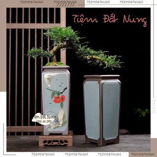Chậu gốm Vẽ Men Khô Cỡ Lớn Trồng cây cảnh tiemdatnung - Chậu Trồng Cây Hỏa Biến BonSai
