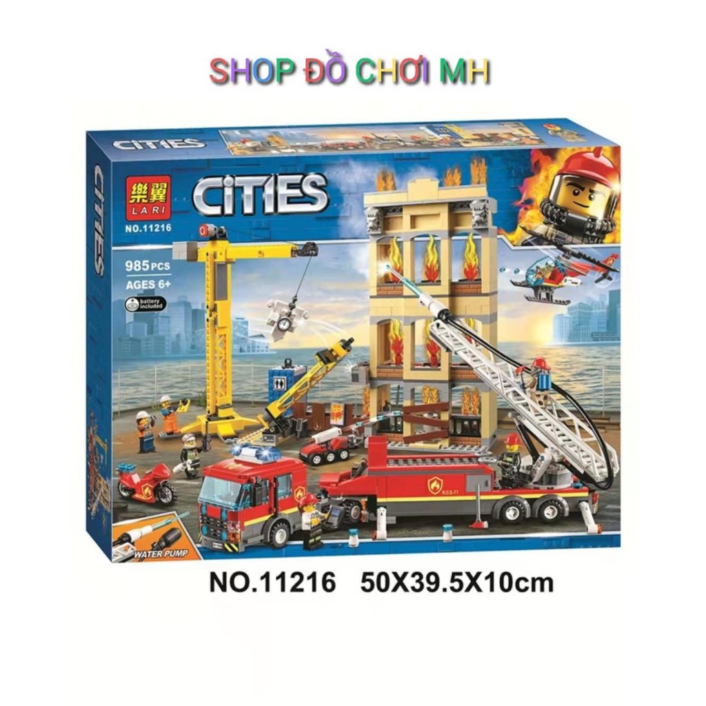 đồ chơi lego xếp hình lắp ráp lari cities 11216 - 985 chi tiết - Đội xe cứu hỏa làm nhiệm vụ chửa cháy