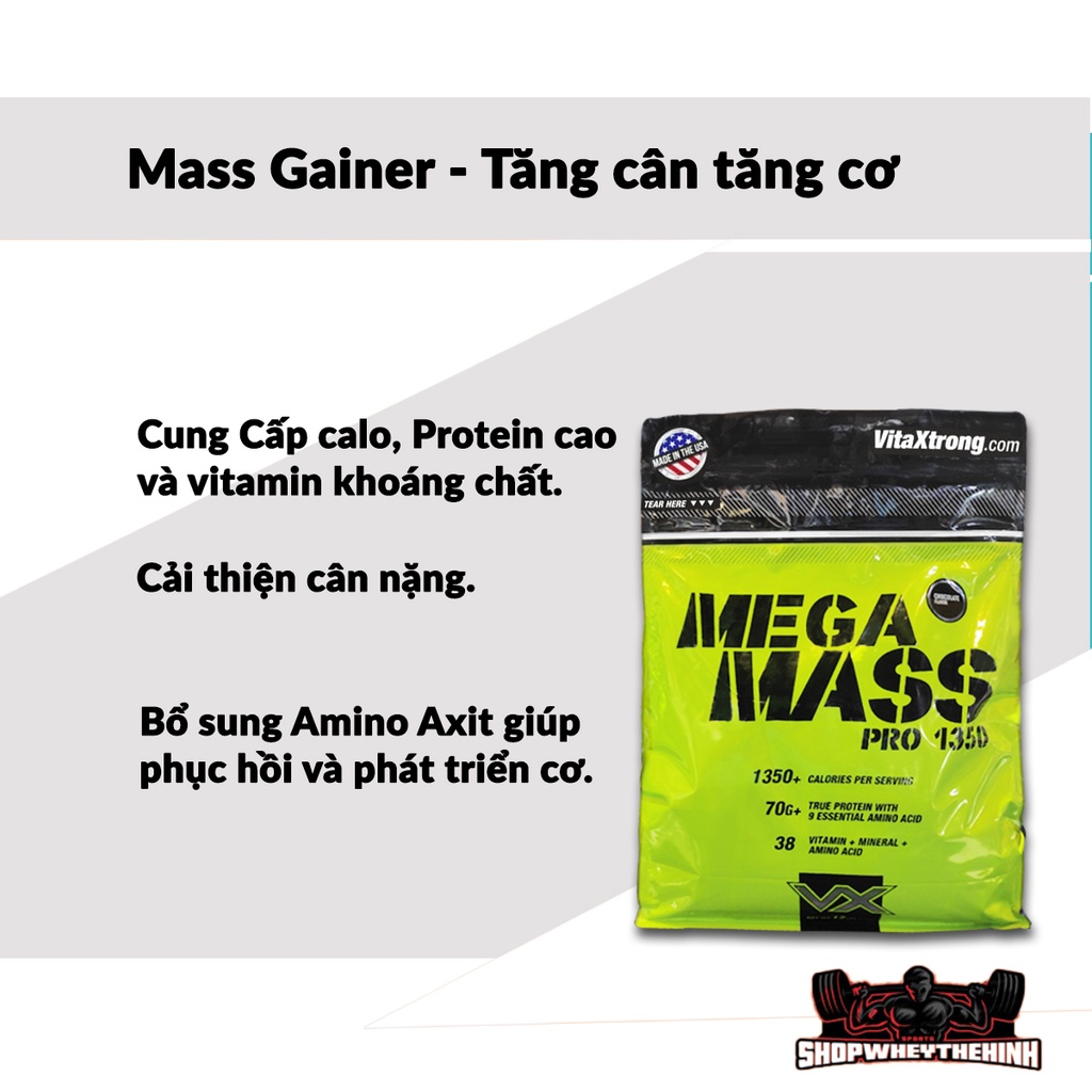 Sữa Tăng Cân MEGA MASS PRO 1350 - Hỗ trợ tăng cân - Tăng Cơ cho Người Gầy ( 12lbs )