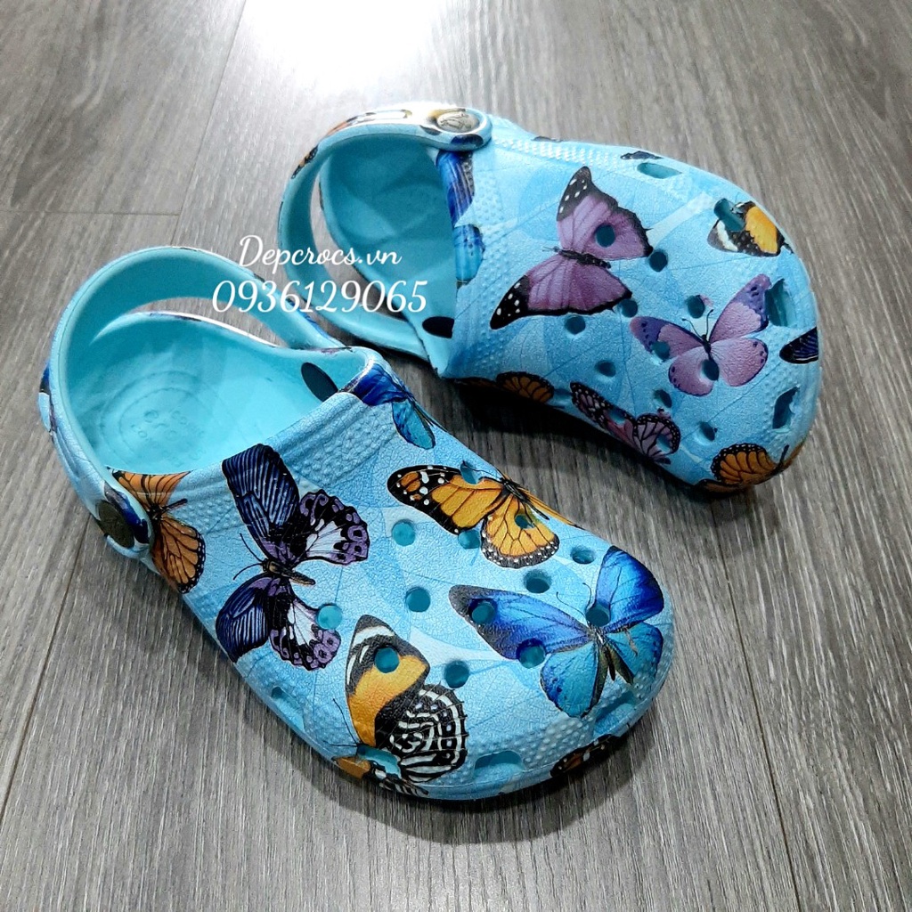 Dép sục crocs trẻ em chính hãng classic lá cờ, bướm, dép crocs cho bé trai bé gái tặng kèm jibbitz sticker - crocshouse