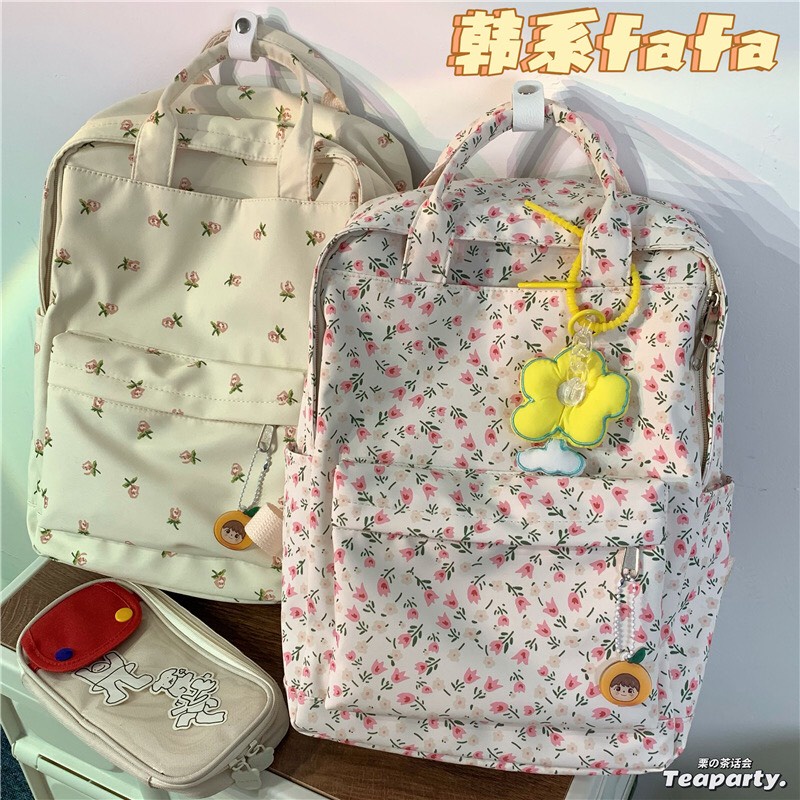 Balo hoa nhí vuông cặp sách đi học đựng vừa laptop 14inch siêu xinh nữ tính order 2 tuần Trang Xuka