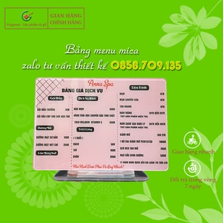 Bảng menu mica, thiết kế theo yêu cầu quý khách hàng