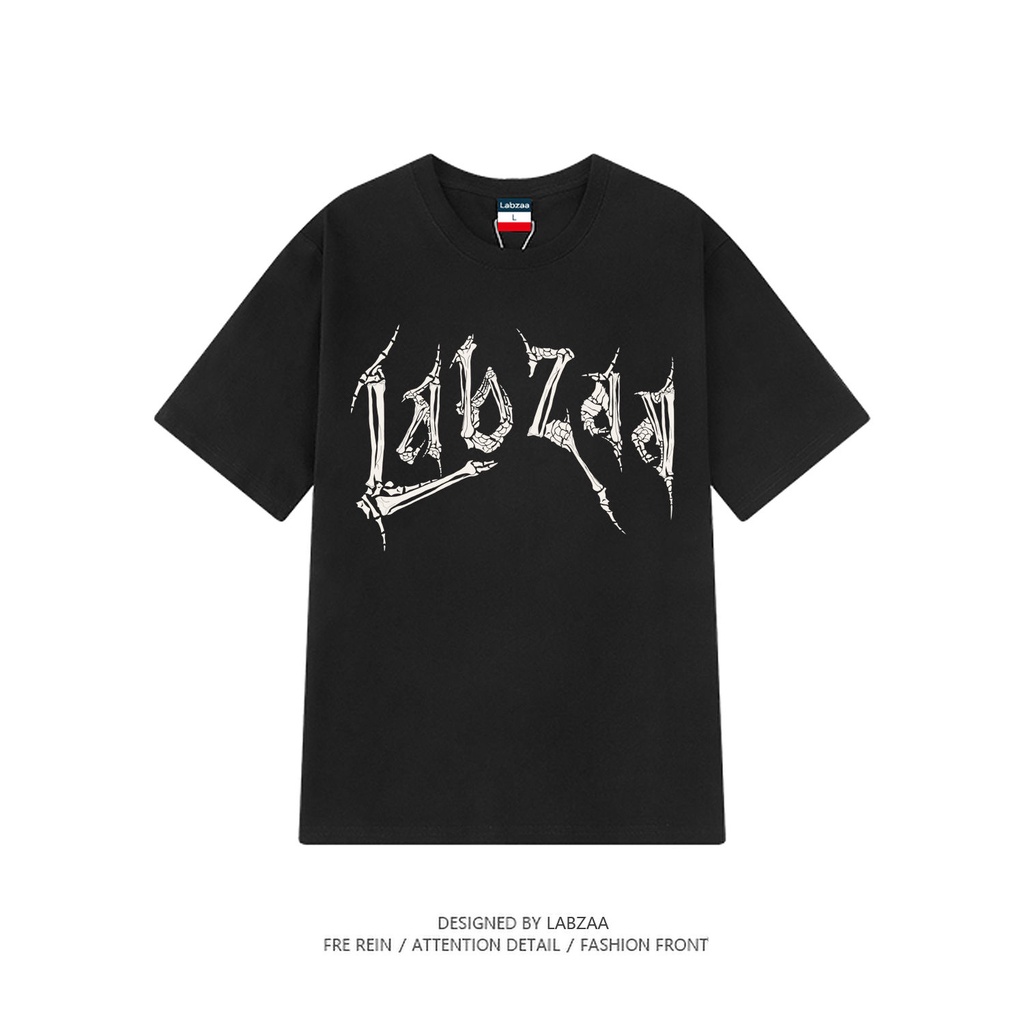 Áo phông ngắn tay dáng rộng in hình đầu lâu phong cách hip hop chất cotton cho nam và nữ AMOO