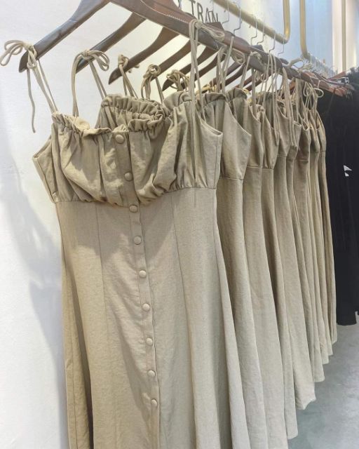 Đầm maxi 2 dây xếp li đi biển vintage | BigBuy360 - bigbuy360.vn