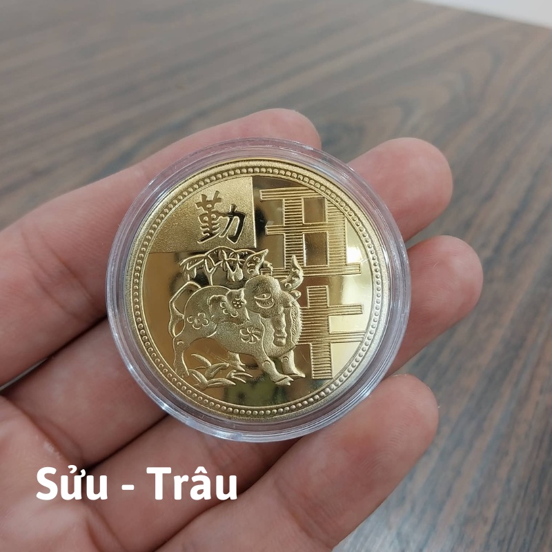 Đồng Xu 12 Con Giáp Mạ Vàng Treo Oto, Xe Máy Phong Thủy