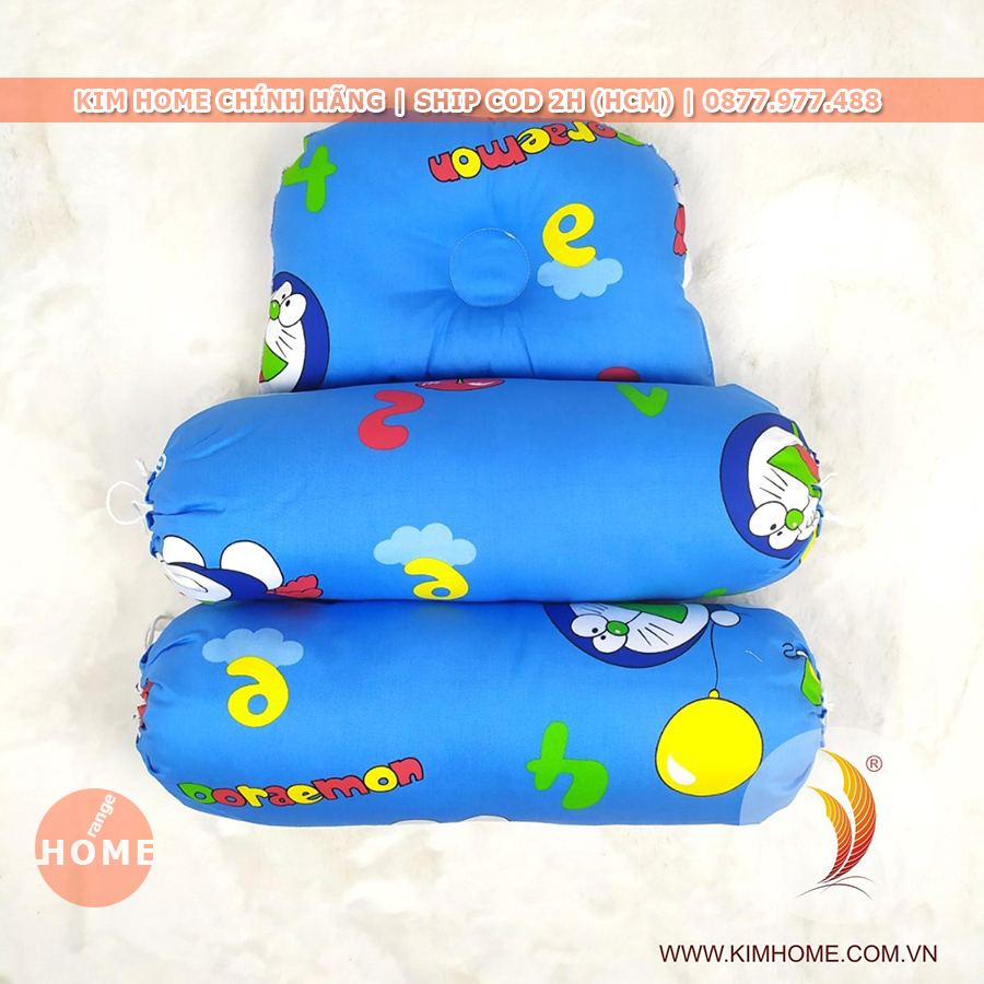 Bộ nệm gối cho trẻ sơ sinh cho bé trai chính hãng KIM HOME vải Cotton TL màu Xanh Doraemon