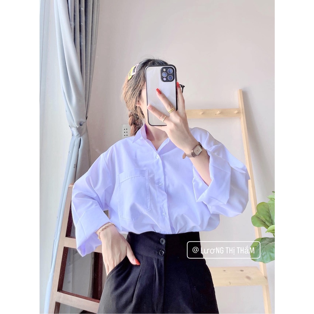 Áo Sơ Mi Trắng Trơn Tay Dài 1 Túi Ulzang Basic