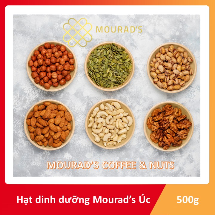 Hạt Mix Hỗn Hợp Mourad's Úc 500g Cao Cấp (Hạnh nhân, macca, óc chó, hạt dẻ cười, bí xanh) túi 500g không hôi dầu