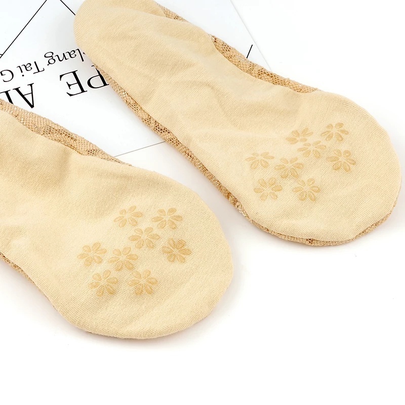 Vớ Thuyền Phối Ren Lưới Siêu Mỏng Mềm Mại Thoáng Khí Chống Trượt Thêu Họa Tiết Hoa Thời Trang Cho Nữ