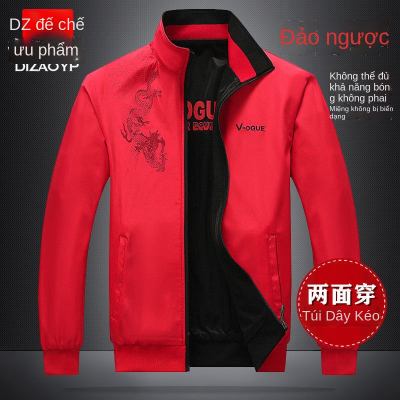 Áo khoác nam mặc hai mặt vào mùa xuân và mùa thu mới áo khoác thể thao giản dị của nam giới trung niên cộng với kích cỡ