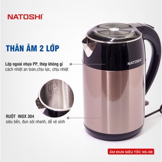 Ấm siêu tốc Natoshi N08, chất liệu inox 304 siêu bền, kiểu dáng đẹp