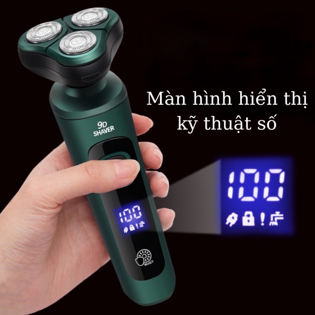 Máy Cạo Râu Đa Năng 9D SHAVER Màn Hình LED Dao Cạo Nổi 3 Đầu Tự Mài 4 In 1 - Cắt Tóc, Massage Mặt, Tỉa Lông Mũi