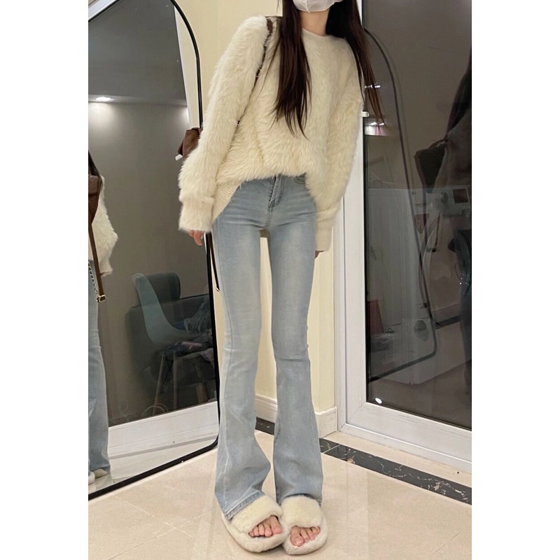 Quần jean flared jean lưng cao ống  loe nhẹ form hàn quốc | BigBuy360 - bigbuy360.vn