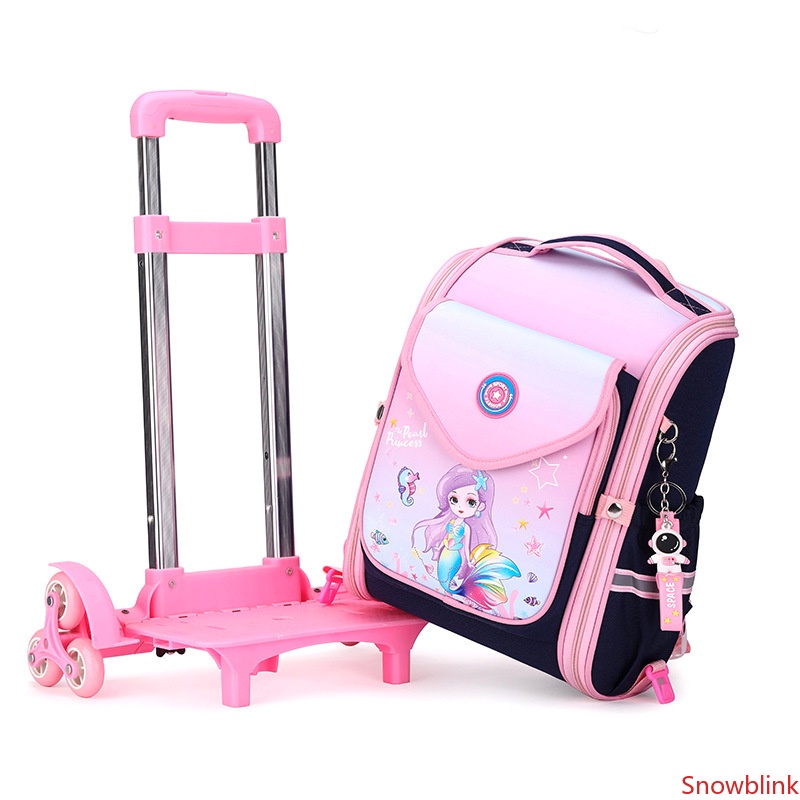 Ba Lô Đi Học Có Bánh Xe Kéo Dễ Thương Với 6 Tấm Lót Bậc Thang Cho Bé Gái