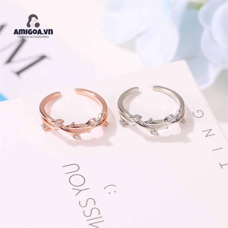 Nhẫn Hở Hình Cành Cây Đính Đá Thời Trang Có Thể Điều Chỉnh