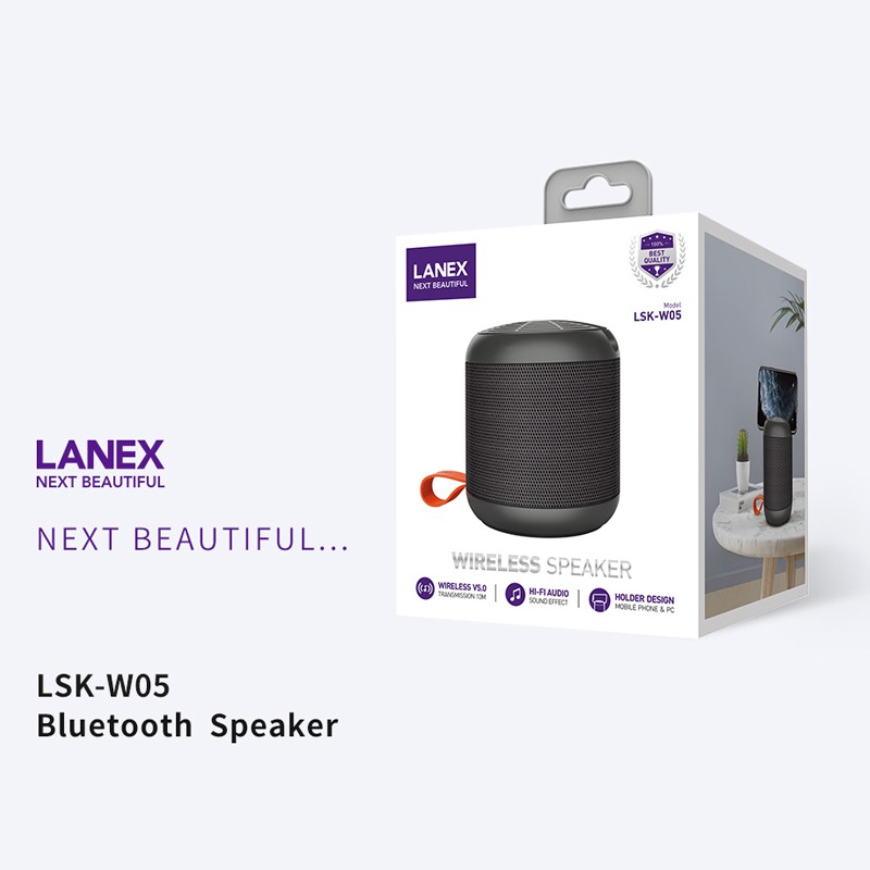 Loa Bluetooth LANEX LSK - W05 V5.0, nghe nhạc sống động, pin trâu, kèm giá đỡ, tương thích nhiều thiết bị