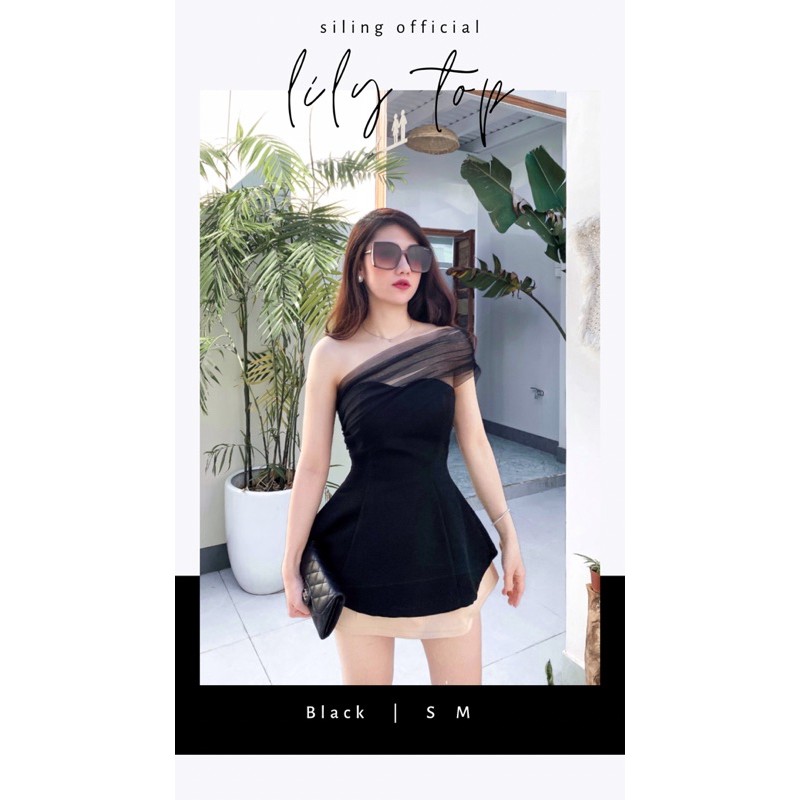 Áo Xoè Chít eo lưới chéo vai - LILY TOP