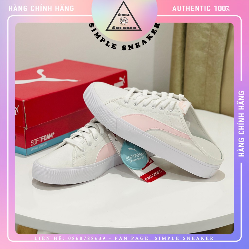 Giày Sục Puma Mule 🔴Chính Hãng🔴 Giày Sneaker Đạp Gót Puma Bari Mule White Pink Chuẩn Auth -371318-04 - 37131806