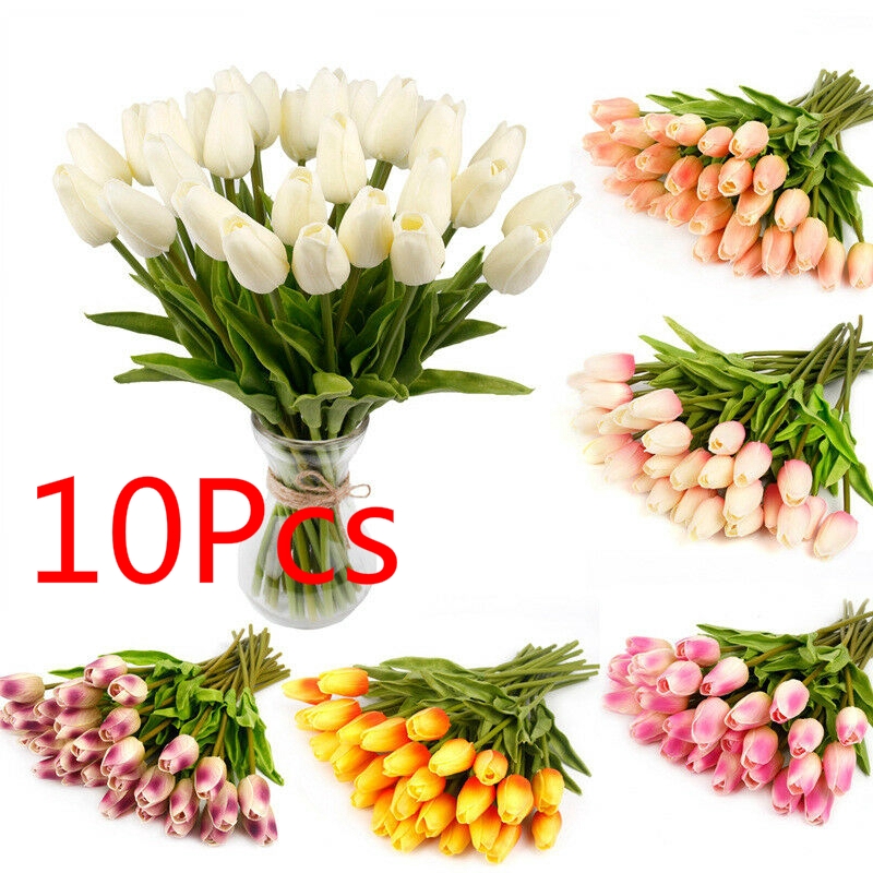 Bộ 10 bông hoa tulip giả thiết kế trang trí nhà cửa phòng khách theo phong cách Châu Âu