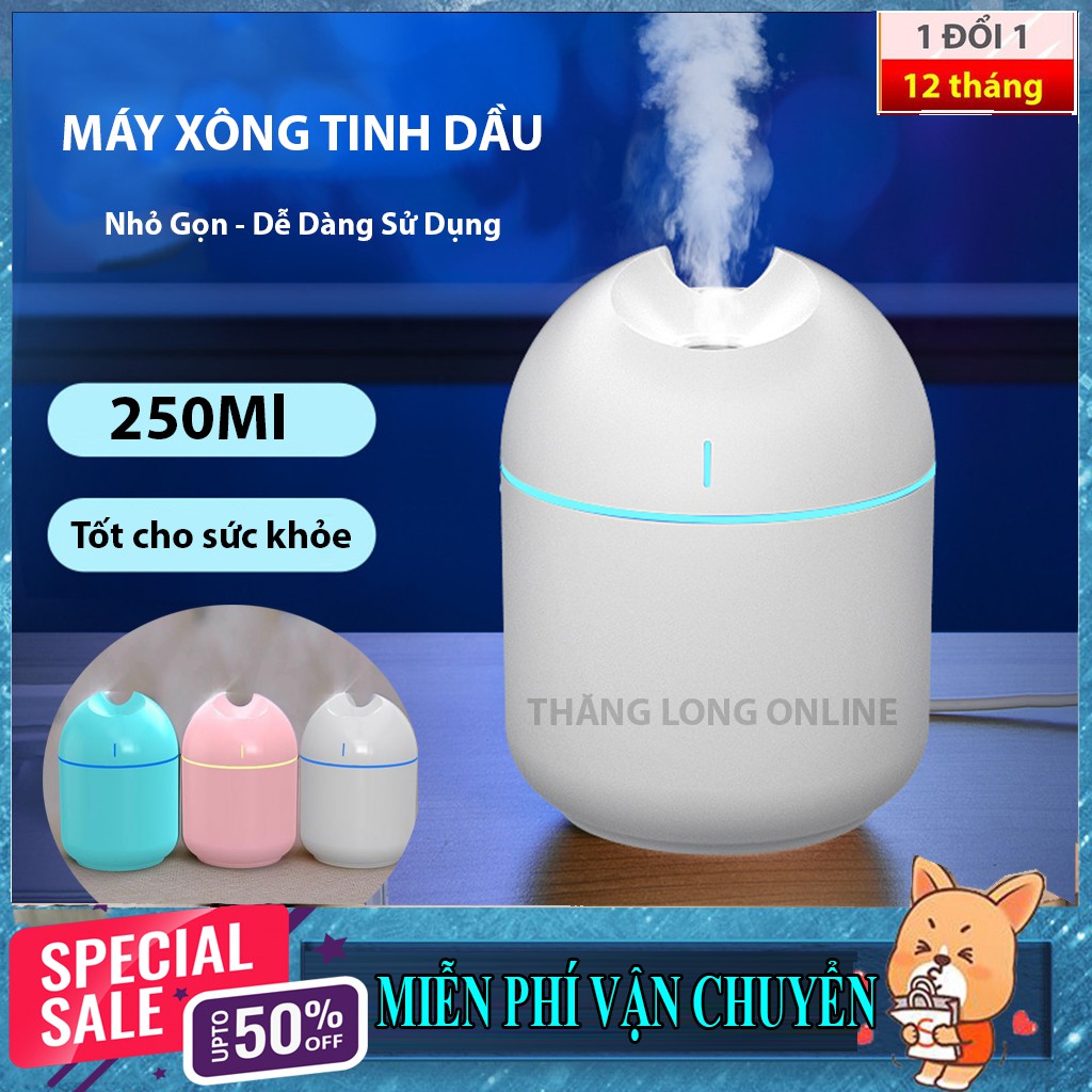 Máy Phun Sương Tạo Độ Ẩm Không Khí, Đèn Xông Tinh Dầu Mini Để Bàn 250Ml Dùng Trong Nhà, Văn Phòng - Tốt Cho Sức Khỏe