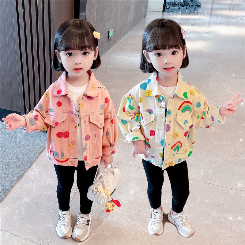 Áo khoác jean màu đỏ phong cách Hàn Quốc thời trang mùa thu mới cho bé gái 2021